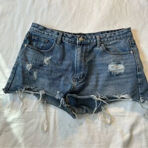 Nasty Gal Blue Distressed Jean Shorts